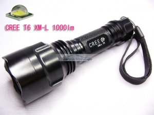 iParaAiluRy® UniqueFire T6 New Cree  LED Flashlight XM-L T6 LED 1000 lumen 1-Mode  1x18650 Black (battery excluded)