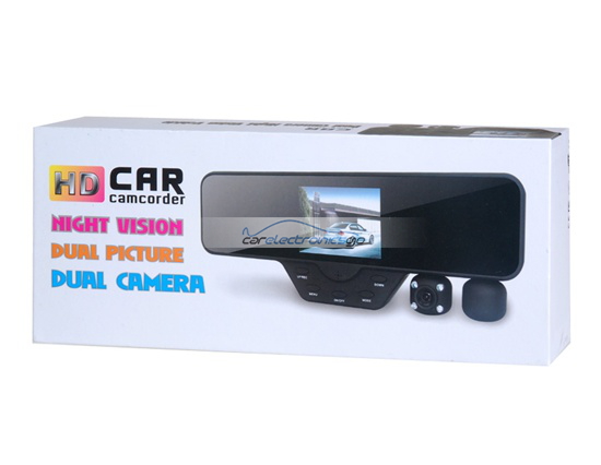 iParaAiluRy® 3.5" HD Dual-Lens Rear-View Mirror Stealth Driver Recorder TF Card 120 Degrees HDMI Black