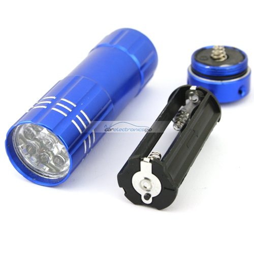 iParaAiluRy® 3W New 9 LED Lamp Torch Light Flashlight for Camping Hiking Silver Red Blue