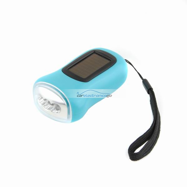 iParaAiluRy® New LED Flashlight Torch Hand Crank Dynamo Solar Power Light Blue - Click Image to Close