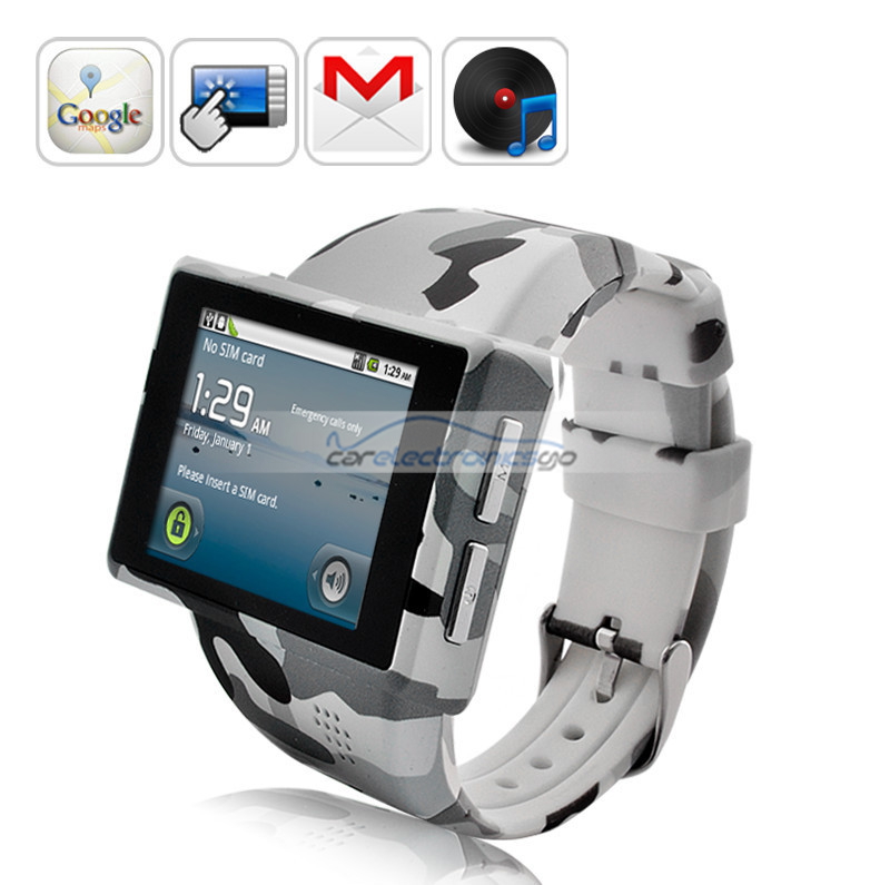 iParaAiluRy® 2" Android Phone Watch "Rock" with 8GB Micro SD, 2MP Camera Army Combat Uniform Pattern