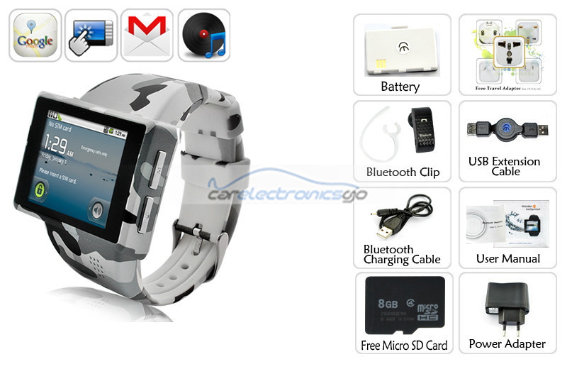 iParaAiluRy® 2" Android Phone Watch "Rock" with 8GB Micro SD, 2MP Camera Army Combat Uniform Pattern