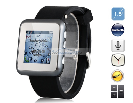 iParaAiluRy® Black 1.5" Watch Touch Phone with Bluetooth Resistive Touch - Click Image to Close