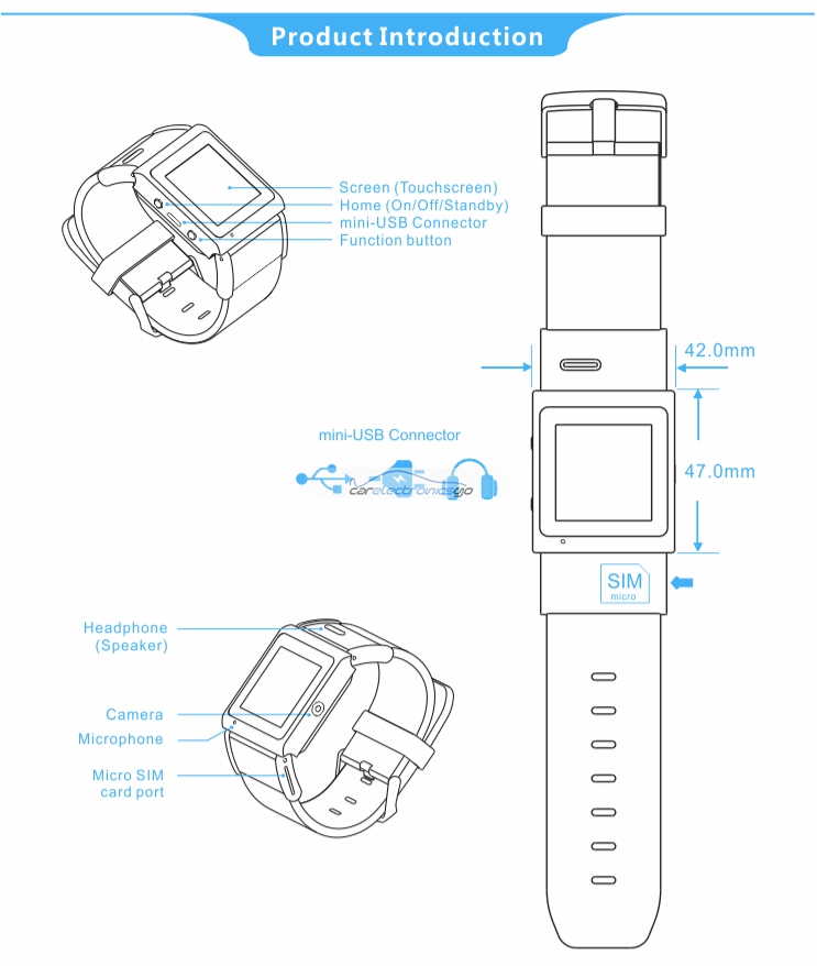 iParaAiluRy® Quad Band Multi-function Bluetooth Android 4.0 Smart Watch EC309 Touch Screen SMS and Internet Make and Answer Calls