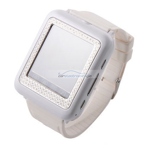 iParaAiluRy® MTK6225 AK09+ Watch Phone with Diamonds Single SIM Card Camera FM Bluetooth 1.6 Inch Touch Screen- White & Silver - Click Image to Close