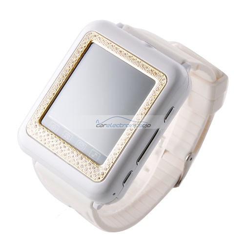 iParaAiluRy® MTK6225 AK09+ Watch Phone with Diamonds Single SIM Card Camera FM Bluetooth 1.6 Inch Touch Screen- White & Golden - Click Image to Close