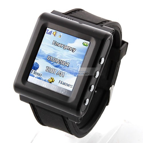 iParaAiluRy® AK912 Watch Phone MTK6225 Silicon Strap Single SIM Card Pinhole Camera FM Bluetooth 1.6 Inch Touch Screen- Black - Click Image to Close