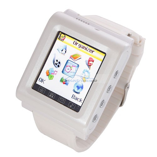 iParaAiluRy® AK912 Watch Phone MTK6225 Silicon Strap Single SIM Card Pinhole Camera FM Bluetooth 1.6 Inch Touch Screen- White