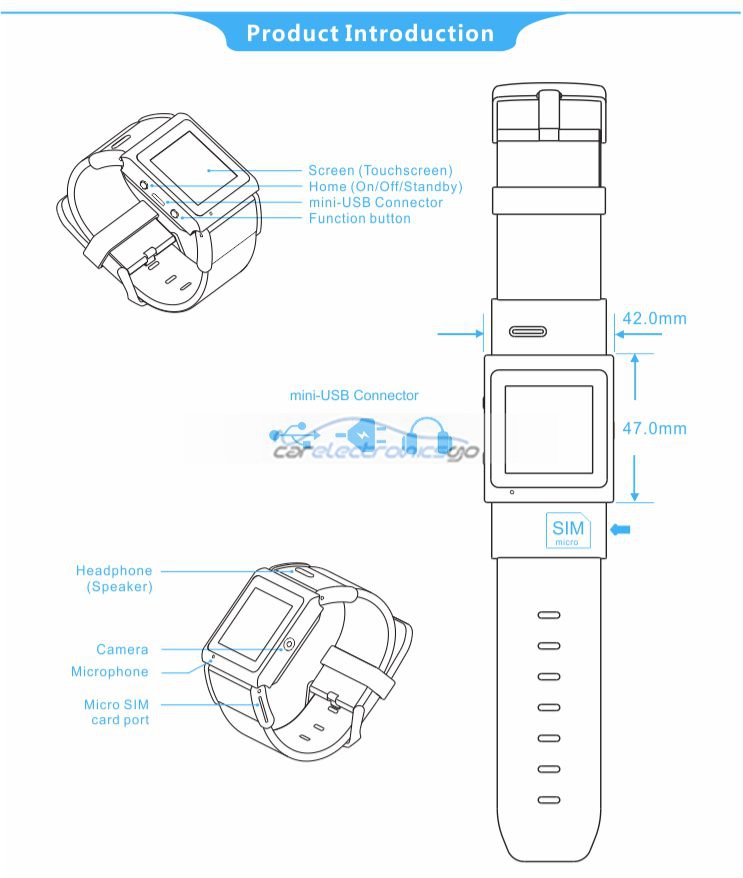 iParaAiluRy® Quad Band Multi-function Bluetooth Android 4.0 Smart Watch EC308 Touch Screen SMS and Internet Make and Answer Calls